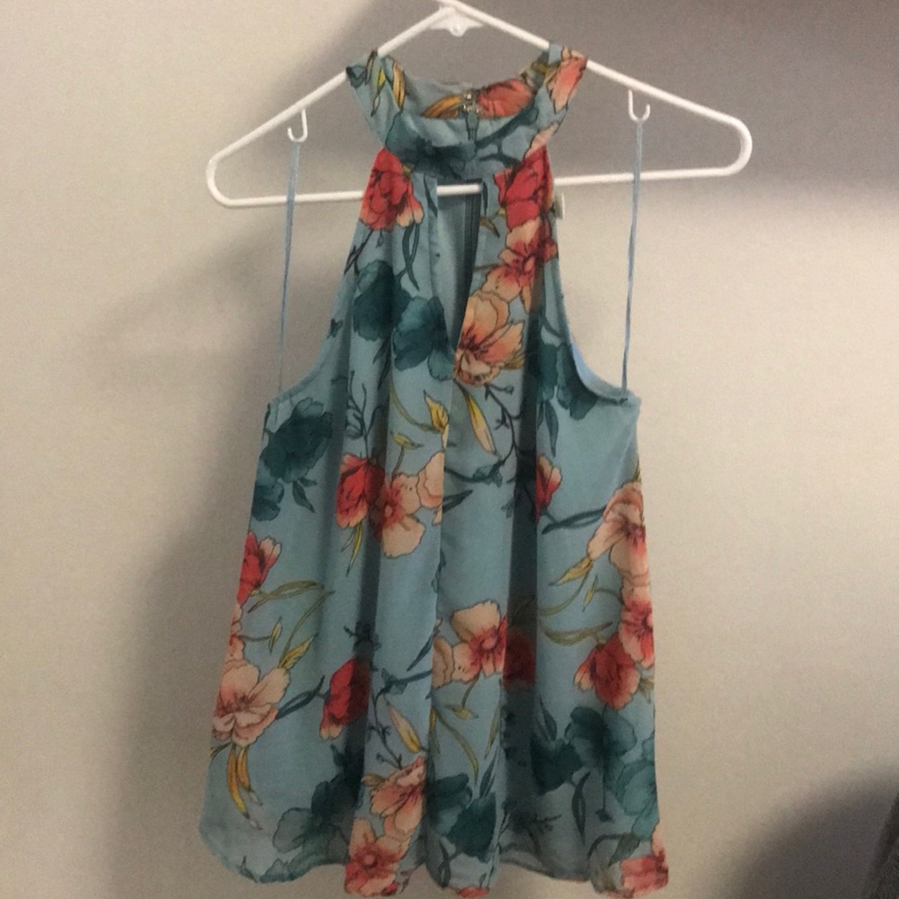 High neck floral swing top